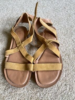 Franco Sarto Mustard Suede Crisscross Ankle-Strap Sandal